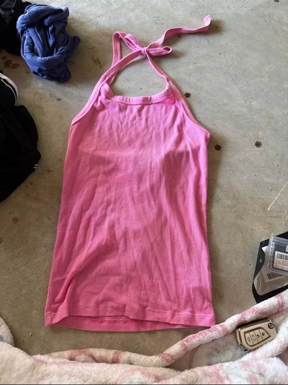 Pink Halter Ribbed Tank Top - Women